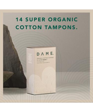 Dame Super Tampons x14 - Hypoallergenic, Plastic-Free, pH Neutral, Toxin-Free, Compostable & Biodegradable - Buy Online on GoSupps.com