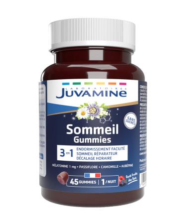 JUVAMINE - Gummies Sommeil- Endormissement facilit - Sommeil r parateur - D calage horaire - Passiflore - Camomille - Aub pine - M latonine - 45 Gummies - Fabriqu en France