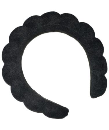 ORIGINAL Mimi and Co Spa Headband - Sponge & Terry Towel Cloth Fabric Head Band for Skincare  Face Washing  Makeup Removal  Shower  Facial Mask - Hair Accessories  Padded Headband  Croissant Headband (Black)