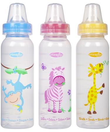 Evenflo Zoo Friends 3 Count Standard Nipple Bottle  8 Ounce (Colors May Vary) Pink 3 Count (Pack of 1)