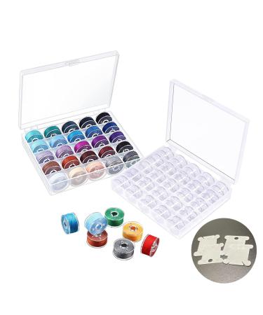 54 PCS Bobbins for Sewing Machine, Contains 2 Pack Transparent 25 Empty Slots Spools and Box, Extra 4 Plastic H-Shaped Floss Bobbins
