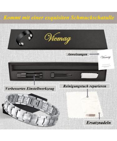 Vicmag Magnetic Bracelet for Men | Titanium Steel with Ultra Strength Magnets | Adjustable Double Row Design & Gift Box (Silver) | International Shipping Available - Buy Online on GoSupps.com