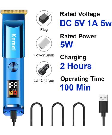 KEMEI Blue Hair Clippers for Men Cordless Clippers for Hair Cutting Professional Barber Clippers USB Rechargeable Wireless Haircut Clippers km-075 - Buy Online on GoSupps.com