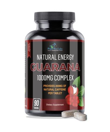 Natural Energy Guarana 1000MG - Provides 200MG of Herbal Caffeine (2 Cups Coffee) antioxidants Boost Energy Natural Caffeine Tablets 90 Tablets