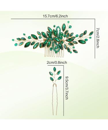 Dizila 7 Pieces Emerald Green Crystal Bead Party Prom Wedding Bridal Vine Leaf Hair Side Combs + Rhinestone U-shaped Hair Pins Headpieces for Brides Bridesmaids Women Girls - Buy Online on GoSupps.com