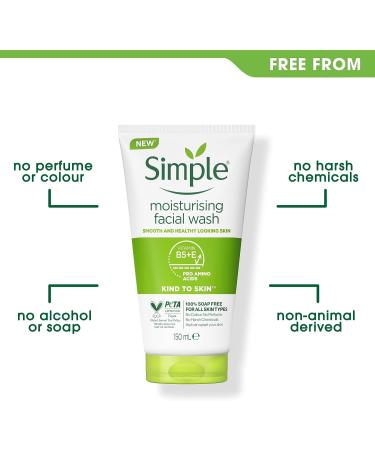 Simple Kind to Skin Moisturising Facial Wash 100% soap-free cleanser for smooth and healthy-looking skin 150 ml - Buy Online on GoSupps.com