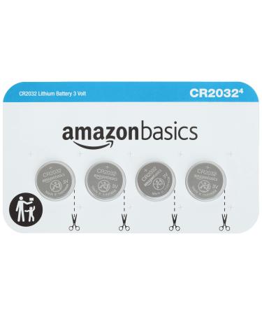 Amazon Basics 4 Pack CR2032 3 Volt Lithium Coin Cell Battery 4 Count (Pack of 1) CR2032
