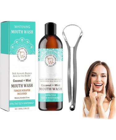 Coconut Mint Mouthwash, Teeth Whitening Mouthwash, Fresh Breath, Tongue Scraper, Mouthwash Set for Healthier Teeth and Gums