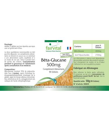 Fairvital | B ta glucane 500mg - 15 jours - VEGAN - Fortement dos - 90 g lules - normalis 70% de polysaccharides d'avoine - Buy Online on GoSupps.com