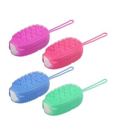 Silicone Shower Brush  Silicone Body Brush Shower Scrubber with Added soap  Exfoliating Massage Bath Brush Set of 4  Shower Loofah Brush to Deep Cleaning Skin  4 Colors