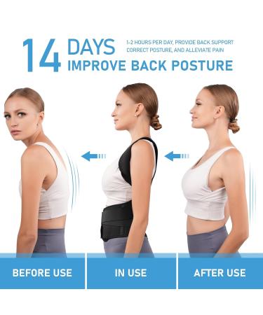 Back Brace Posture Corrector for Men & Women | Adjustable Upper Back Straightener for Pain Relief | Large Black Clavicle & Shoulder Support - Buy Online on GoSupps.com