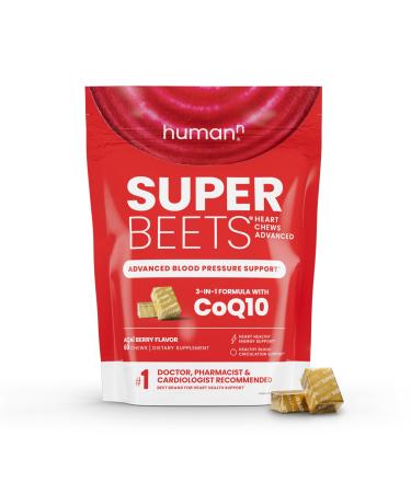 humanN SuperBeets Heart Chews Advanced - 100mg of CoQ10 Plus Beetroot & Grape Seed Extract 60 Count Acai Berry 60 Count (Pack of 1)