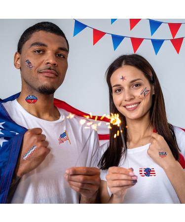 Patriotic Temporary Tattoos for Fourth of July | Red White and Blue Face Stickers for Independence Day Celebration - Buy Online on GoSupps.com