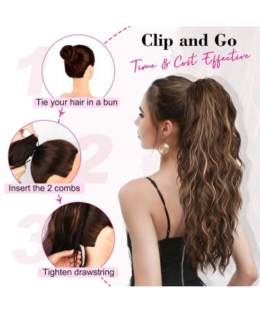 Reecho 66cm Beach Wavy Ponytail Extension - Medium Blonde with Highlights | Synthetic Pull Tape Hair Extension for Women - Buy Online on GoSupps.com