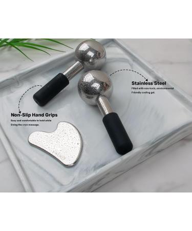 ICE Globes & Gua Sha Set - Unbreakable Steel Facial Tools for Dark Circles Puffiness & Lymphatic Drainage | Face Massager Cooling Rollers (Black - Buy Online on GoSupps.com