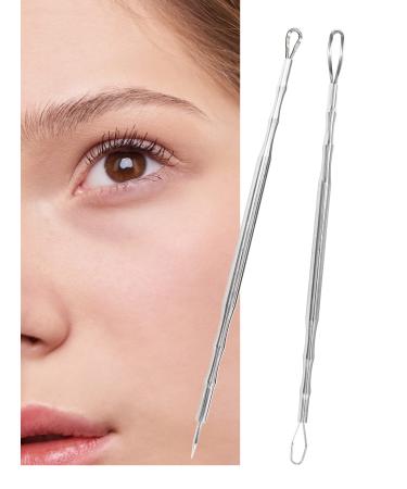 Extractor Acne Tools Stainless Steel Beauty Blackhead Comedone Removal 2-in-1 Pimple Popper Tool for Face Nose (2 Pack) 2 pack silver