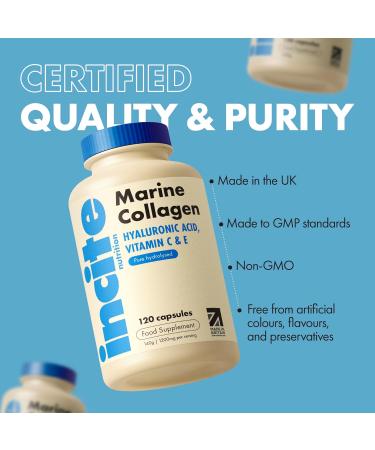 Marine Collagen Supplements for Women & Men 1200mg | 120 High Strength Marine Collagen Capsules | Pure Superior Type 1 Hydrolysed with Hyaluronic Acid Vitamins C E B12 Copper Zinc and Iodine 120 count (Pack of 1) - Buy Online on GoSupps.com
