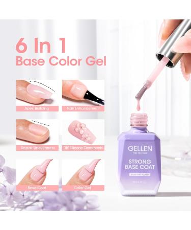 Gellen 18ml Rubber Base Nail Gel Soak off UV LED Base Coat Light Pink Color Gel Nail Polish No Wipe Strengthener Builder Gel Long Lasting Shine & Repair Base Coat Pink With Glitter - Buy Online on GoSupps.com