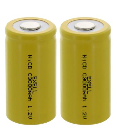 2x Exell C Size 1.2V 3000mAh NiCD Flat Top Rechargeable Batteries for meters radios hybrid automobiles high power static applications (Telecoms UPS and Smart grid) radio controlled devices