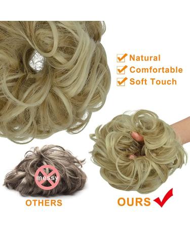 Messy Bun Hair Piece Scrunchies Extension | Curly Wavy Updo Synthetic Chignon Ponytail | Ash Blonde Mix Bleach Blonde | Hair Accessories for Women/Girls - Buy Online on GoSupps.com