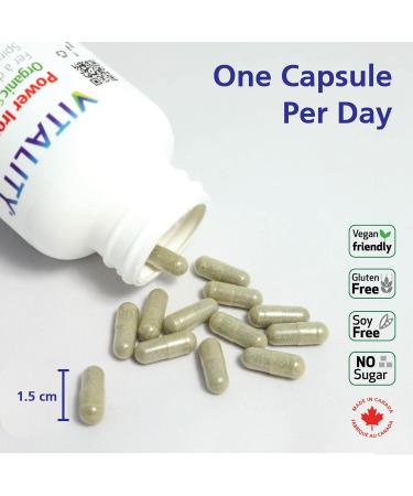 VITALITY Power Iron Organic Spirulina Boosts Energy with Iron Bisglycinate Vitamin B12 Build Blood Boost Energy 60 Capsules - Buy Online on GoSupps.com