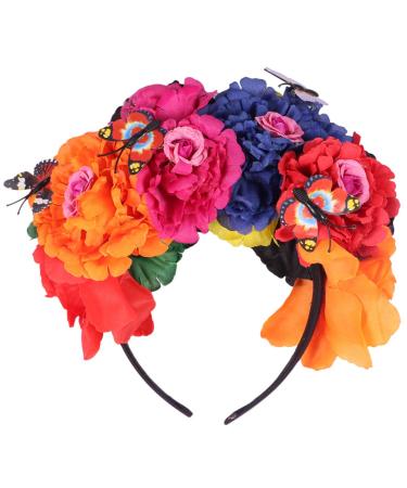 Lurrose Halloween Flower Headband Day of the dead crown butterfly hair band Halloween party headdress cosplay head accessories for women multi