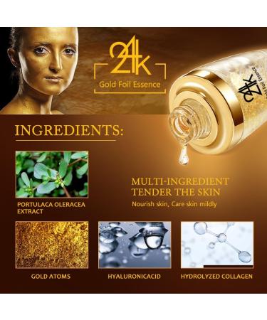 24K Gold Essence Collagen Face Serum Moisturizer Enriched with Vitamin C Serum Vitamin E Cream for Skin care with Hyaluronic Acid Serum 1 FL OZ (30mL) - Buy Online on GoSupps.com