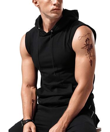 Babioboa Men's Sleeveless Workout Hooded Tank Top - Black, Medium - Buy Online on GoSupps.com