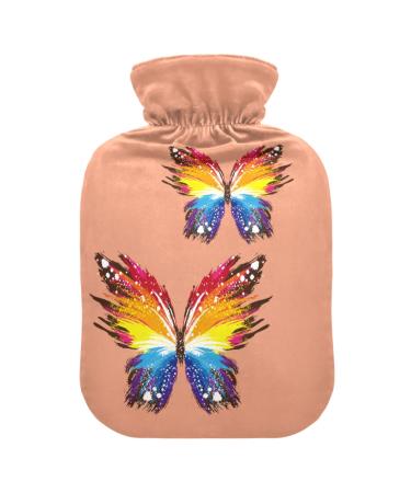 Heat bottle with cover 1 l of durable warm-up bag for hand feet shoulder and neck pain cramps heating skills and heat therapy pattern of grunge rainbow butterfly