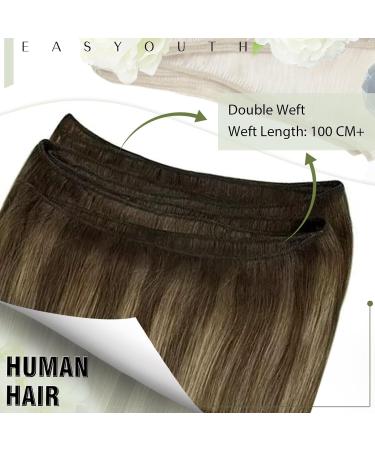 Easyouth Brown Highlight Sew in Human Hair Extensions - 12 Inch Double Weft, 70g - Brown and Blonde Highlight #4P27 - Buy Online on GoSupps.com
