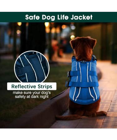 Kuoser Adjustable Ripstop Dog Lifeguard Vest - Premium Swimsuit for Small to Large Dogs - High Capacity Pet Life Jacket for Beach - XXL Blue - Buy Online on GoSupps.com