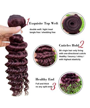 16 Inch 99J Burgundy Deep Wave Brazilian Virgin Human Hair Bundle for Women - Colored Remy Hair Extensions - Buy Online on GoSupps.com