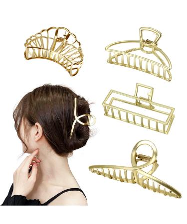 BELICOO 4 Pack Large Hair Claw Clips Gold Claw Hair Clips for Women Thick Hair Non-Slip Hair Catch Metal Hair Clips Hair Accessories for Women and Girls (Golden)