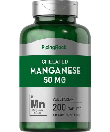 Chelated Manganese | 50 mg | 200 Tablets | Manganese Gluconate Supplement | Vegetarian Non-GMO Gluten Free | by Piping Rock