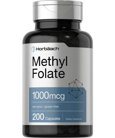 Methyl Folate 1000 mcg | 200 Capsules | 5-MTHF | Folic Acid Supplement | Non-GMO, Gluten Free Methylfolate | by Horbaach