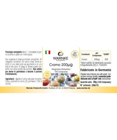 Chrome 200 g - 100 Tablets | High-Dose Vegan Chrompicolinat for 200 Days | Dietary Supplements | Warnke - German Pharmacy Quality - Buy Online on GoSupps.com