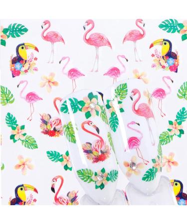 Summer Flamingo and Green Leaf Nail Art Stickers Decals - 12 Sheets - Buy Online on GoSupps.com