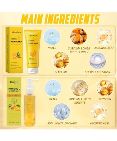 Dongcill Facial Mask with Turmeric and Vitamin C Set Vitamin C PeelOff Mask + Turmeric Facial Cleanser Cleansing Foam for a Radiant Complexion Against Dark Spots Against Acne - Buy Online on GoSupps.com