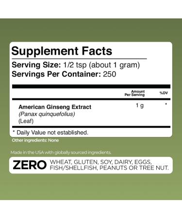 Gade Nutrition American Ginseng Extract Powder | Panax quinquefolius Leaf Non-GMO, Gluten-Free, Dairy Free | 250g (8.8 oz), 1000mg per Serving, 250 Servings | Mental and Physical Endurance | USA Made - Buy Online on GoSupps.com