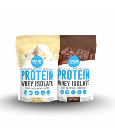 Portions Master CFM Whey Isolate Protein Powder 2-Pack Chocolate Brownie & Vanilla Ice Cream Flavors
