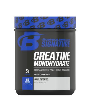 Bodybuilding.com Signature Creatine Monohydrate Powder, Pure Creatine, Muscle Size, Strength, Power, Performance, Recovery, 400 Grams, 80 Servings, Unflavored
