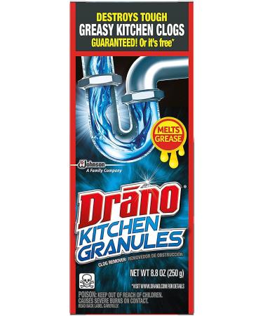 Drano Kitchen Granules Drain Clog Remover and Cleaner, Unclogs blockage from Grease or Cooking Oil, 8.8 oz 8.8 Ounce (Pack of 1)