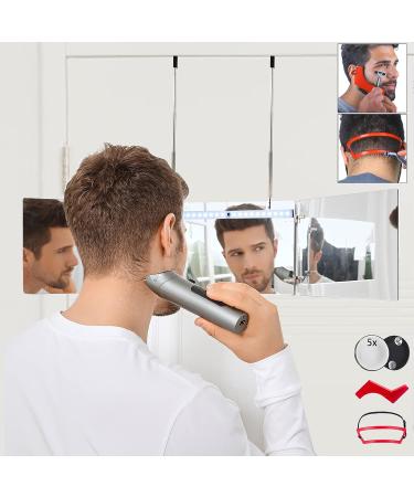 Folomilo 3-Way LED Barber Mirror for Hair Cutting | Self Cut 360 Trifold Portable Rechargeable Mirror for Vanity, Makeup & Travel | Acrylic Medium with LED Lights - Buy Online on GoSupps.com