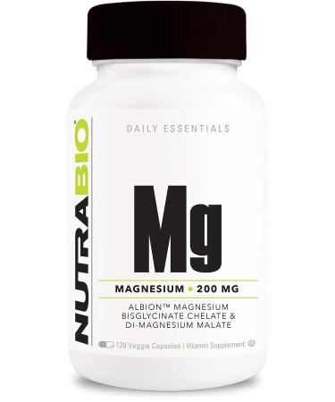 NutraBio Reacted Magnesium Supplement - Muscle Relaxation - Bone Formation - 120 Vegetable Capsules 200mg per Serving