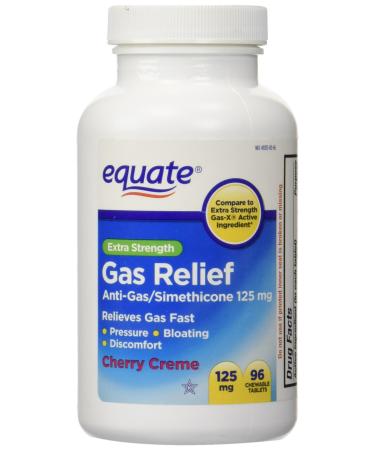 Extra Strength Gas Relief Simethicone 125mg 96 Chewable Tablets Cherry Creme Flavor By Equate Compare to Extra Strength Gas-X - Buy Online on GoSupps.com