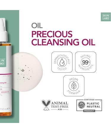 SkinLabo - Precious Cleansing Oil Balancing Cleanser and Make-up Remover Removes Stubborn Make-up with Sweet Almond Oil and Avocado Oil - 150 ml - Buy Online on GoSupps.com