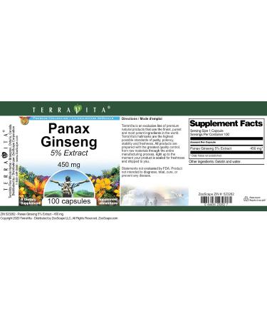 Panax Ginseng 5% Extract - 450 mg (100 Capsules ZIN: 523262) - 3 Pack - Buy Online on GoSupps.com