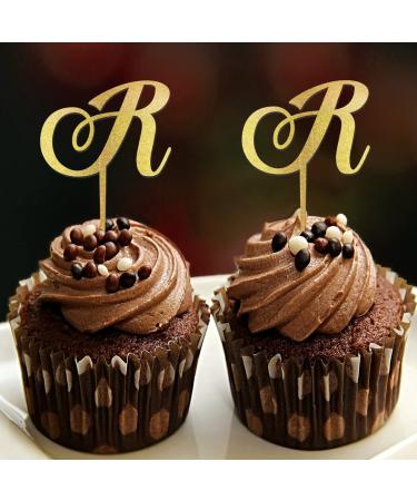 Initial R Cupcake Toppers Wedding Letter Monogram Name For Wedding Engagement Decorations Elegant Flower Wreath Personalized 26Letters Birthday Gifts 6PCS Style-4