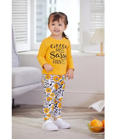 Puseky Toddler Baby Girls Cute Letter Print Shirt Floral Pant Tracksuit Set - 6-12 Months (Yellow) - Buy Online on GoSupps.com