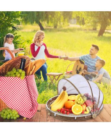 Hand Woven Wooden Serving Food Tent | Round Basket with Mesh Cover for Home Kitchen Storage - International Shipping - Buy Online on GoSupps.com